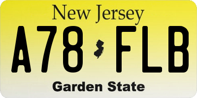 NJ license plate A78FLB