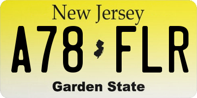 NJ license plate A78FLR
