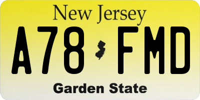 NJ license plate A78FMD
