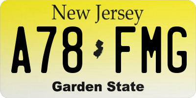 NJ license plate A78FMG