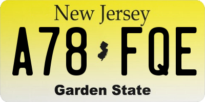 NJ license plate A78FQE