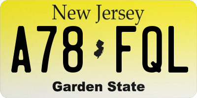 NJ license plate A78FQL