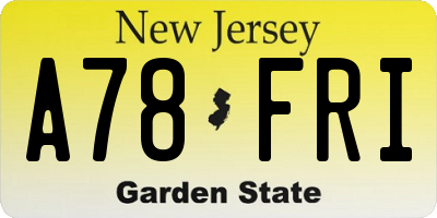 NJ license plate A78FRI
