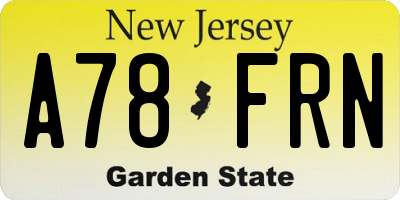 NJ license plate A78FRN