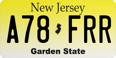 NJ license plate A78FRR