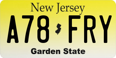 NJ license plate A78FRY