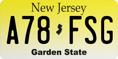 NJ license plate A78FSG