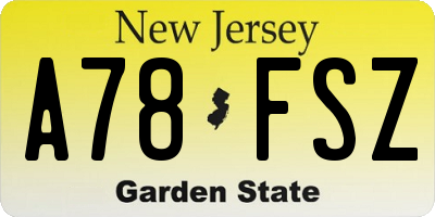NJ license plate A78FSZ