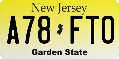 NJ license plate A78FTO