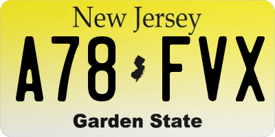 NJ license plate A78FVX