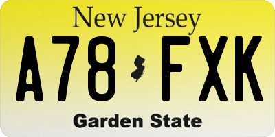 NJ license plate A78FXK