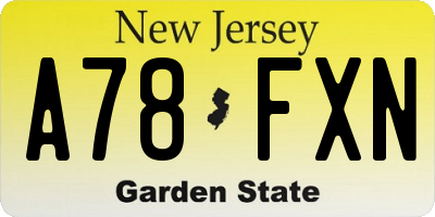 NJ license plate A78FXN
