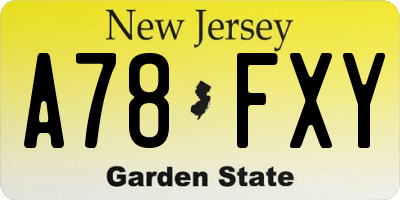 NJ license plate A78FXY