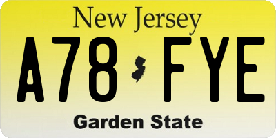 NJ license plate A78FYE