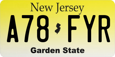 NJ license plate A78FYR