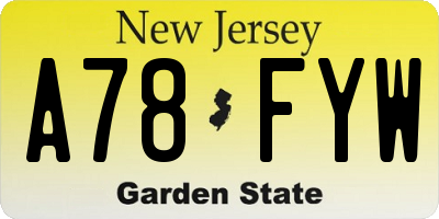 NJ license plate A78FYW