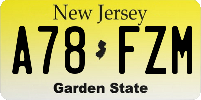 NJ license plate A78FZM