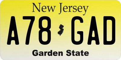 NJ license plate A78GAD
