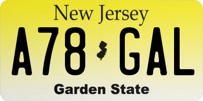 NJ license plate A78GAL