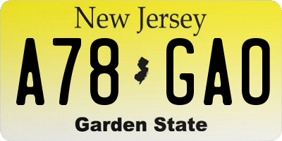 NJ license plate A78GAO