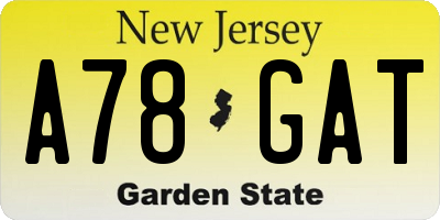 NJ license plate A78GAT