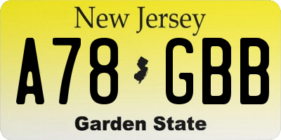 NJ license plate A78GBB