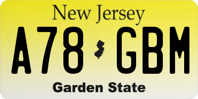 NJ license plate A78GBM
