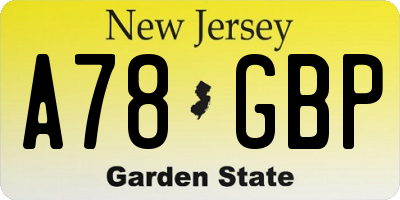 NJ license plate A78GBP
