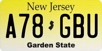 NJ license plate A78GBU