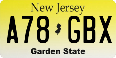 NJ license plate A78GBX