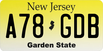 NJ license plate A78GDB