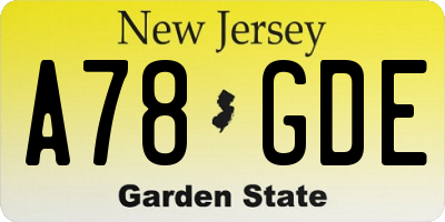 NJ license plate A78GDE