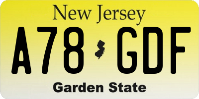 NJ license plate A78GDF