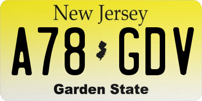 NJ license plate A78GDV