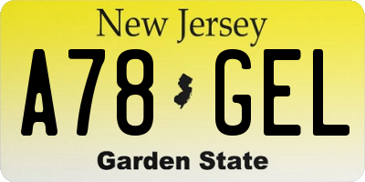 NJ license plate A78GEL