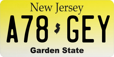 NJ license plate A78GEY