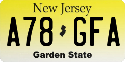 NJ license plate A78GFA