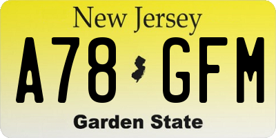 NJ license plate A78GFM