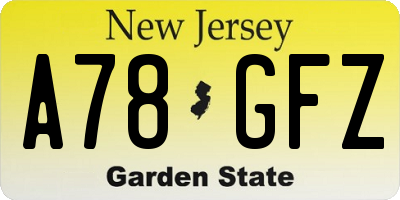 NJ license plate A78GFZ