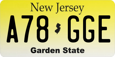 NJ license plate A78GGE