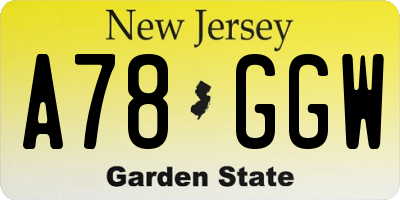 NJ license plate A78GGW