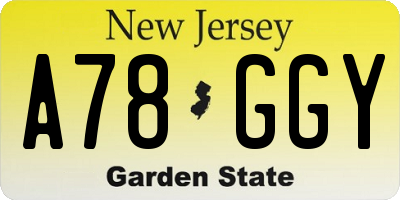 NJ license plate A78GGY