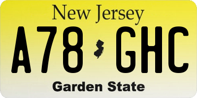 NJ license plate A78GHC