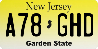 NJ license plate A78GHD