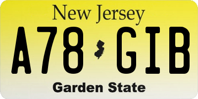 NJ license plate A78GIB