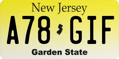NJ license plate A78GIF