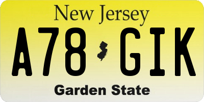 NJ license plate A78GIK
