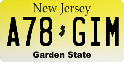 NJ license plate A78GIM