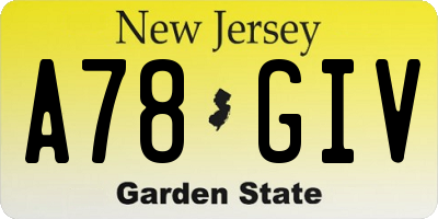NJ license plate A78GIV