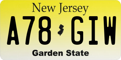 NJ license plate A78GIW